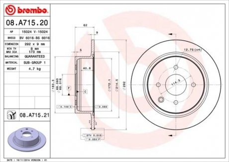 Тормозной диск BREMBO 08.A715.21