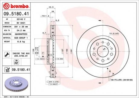 Гальмівний диск BREMBO 09.5180.41