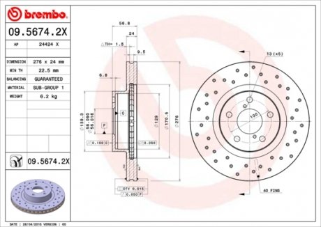 Гальмівний диск BREMBO 09.5674.2X