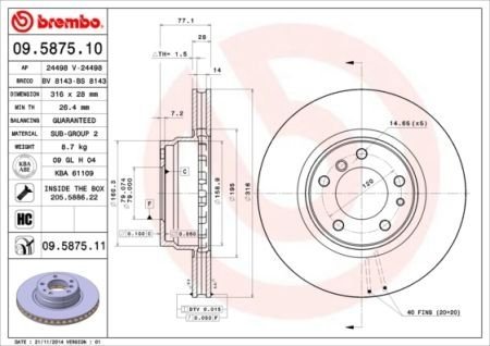 Тормозной диск BREMBO 09.5875.11