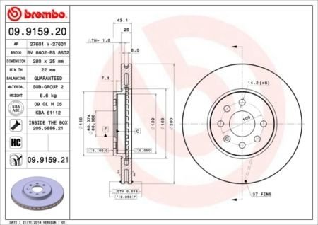 Гальмівний диск BREMBO 09.9159.21