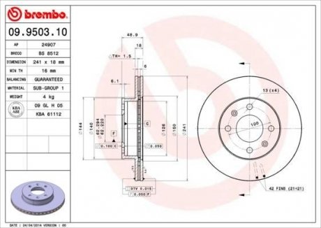 Гальмівний диск BREMBO 09.9503.10