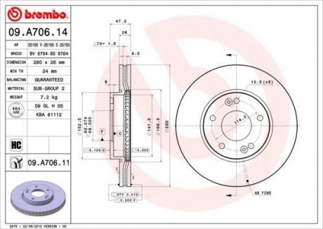 Гальмівний диск BREMBO 09.A706.11 (фото 1)