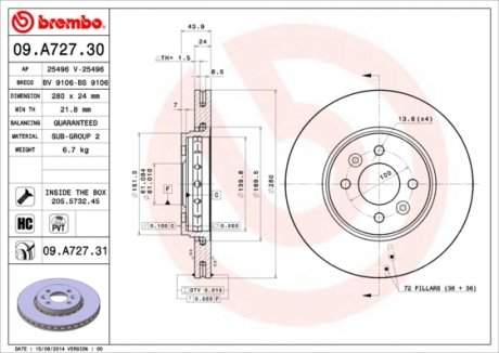 Тормозной диск BREMBO 09.A727.31 (фото 1)