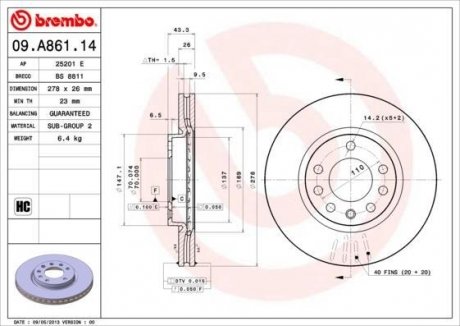 Гальмівний диск BREMBO 09.A861.14