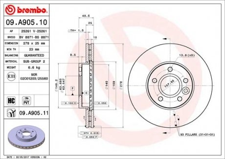 Тормозной диск BREMBO 09.A905.11