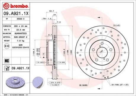 Тормозной диск Xtra BREMBO 09.A921.1X