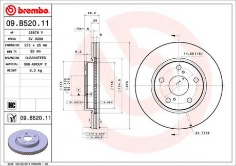 Тормозной диск Painted disk BREMBO 09.B520.11