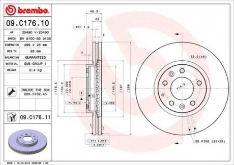 Гальмівний диск BREMBO 09.C176.11 (фото 1)