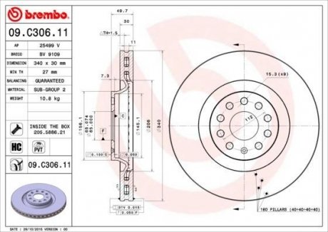 Тормозной диск BREMBO 09.C306.11