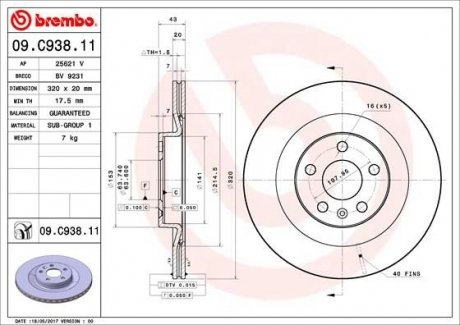 Тормозной диск Painted disk BREMBO 09.C938.11