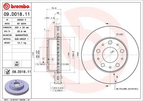 Тормозной диск Painted disk BREMBO 09.D018.11