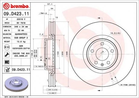 Тормозной диск BREMBO 09.D423.11