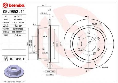 Тормозной диск BREMBO 09.D853.11