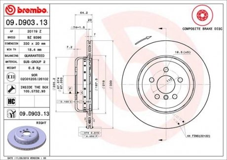 Тормозной диск BREMBO 09.D903.13