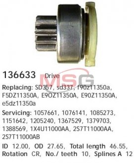 Бендикс стартера FORD/JAGUAR Mondeo/Cougar/X-Type "1,8-3,0 "94-09 CARGO 136633