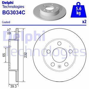 Диск тормозной AUDI/SEAT/SKODA/VW A2/A3/Ibiza/Leon/Rapid/Octavia/Golf/Polo "R D=232mm Delphi BG3034C