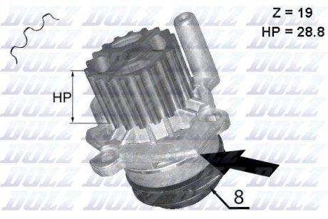 Водяний насос AUDI/SKODA/VW Fabia/Octavia/CaddyGolf/Passat "1,6-2,0TD "09>> DOLZ A224