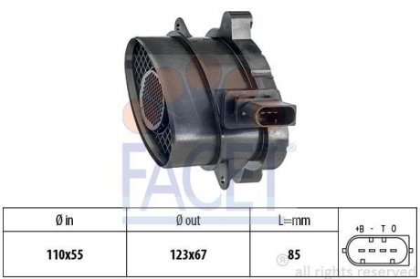 Расходомер воздуха BMW 3(E46/E90)/ 5(E60)/X3(E83) 2.0D/2.5D/3.0D 03-11 (10.1005) FACET 101005 (фото 1)