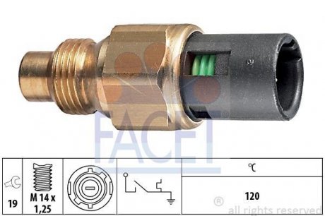 Датчик включення вентилятора до/120°C) RENAULT 19 88-95/KANGOO 97-08 1.4i/TRAFIC 89-97 2.2 FACET 7.4048