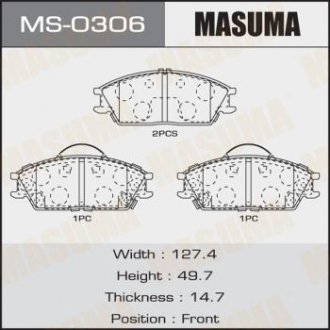 Колодки гальмівні передні HYUNDAI ACCENT III, HYUNDAI GETZ (02-10), HYUNDAI ELANTRA (00-06)/HYUNDAI ACCENT II (99-06) MASUMA MS0306