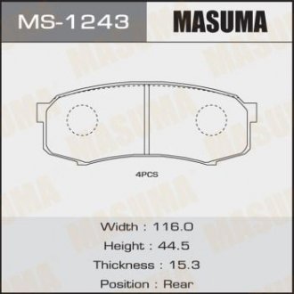 Колодка гальмівна задня Lexus GX 460 (09-)/ Mitsubishi Pajero (06-)/ Toyota Land Cruiser Prado (05-) MASUMA MS1243