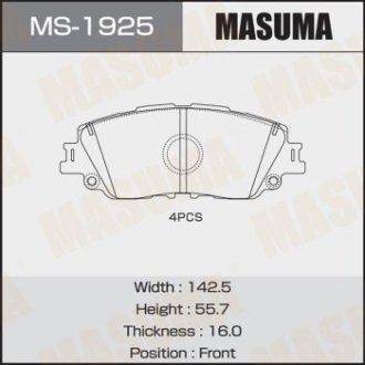 Колодка гальмівна передня Toyota CH-R (19-), Camry (17-), RAV 4 (19-) MASUMA MS1925