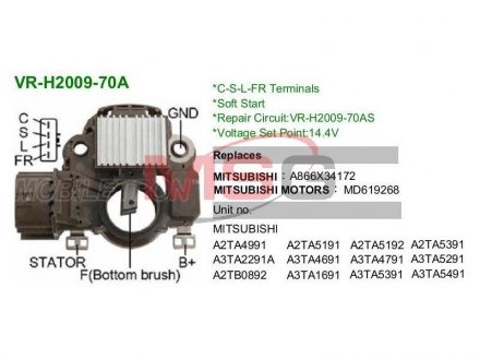 Реле регулятор генератора MOBILETRON VRH200970A