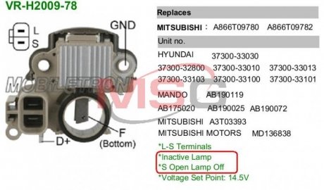 Регулятор напряжения генератора MOBILETRON VRH200978