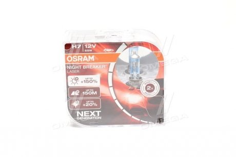 Комплект ламп H7 12V 55W Night Breaker Laser +150% OSRAM 64210NL-HCB