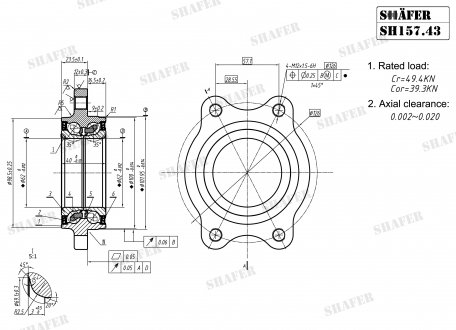 Підшипник маточини передній Audi A4, A5, A6, A7 (08-) (61x62x102) ABS+ (+монт. до-кт) SHAFER SH157.43K