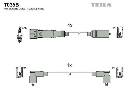 Проводи високовольтні, комплект Vw Polo classic 1.6 (95-01),Vw Polo variant 1.6 (TESLA T035B