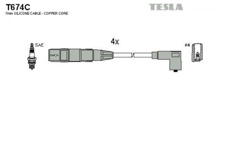 Провід високовольтні, комплект Skoda Octavia 1.6 (97-07),Skoda Octavia combi 1.6 (98-07) TESLA T674C