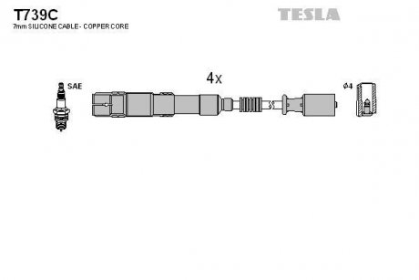 Комплект кабелей зажигания TESLA T739C