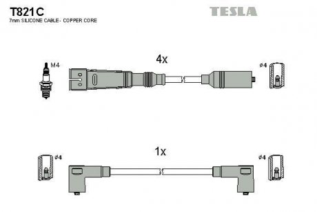 Комплект кабелей зажигания TESLA T821C