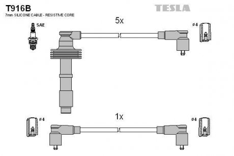 Комплект кабелів запалювання TESLA T916B