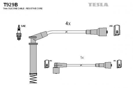 Провід високовольтні, комплект Opel Vectra B (96-03) TESLA T929B