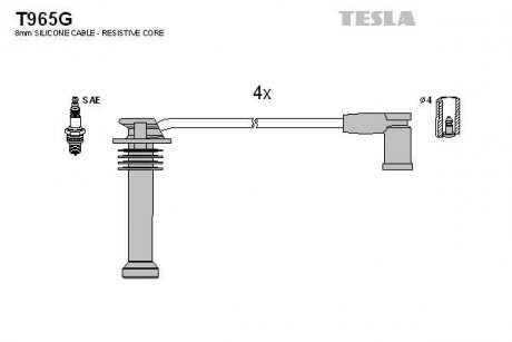 Провід високовольтні, комплект Ford Fiesta v 2.0 (05-08),Ford Mondeo iii 1.8 (00-07) TESLA T965G