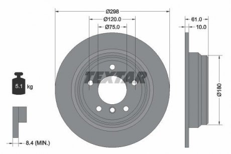 Диск гальмівний BMW 5(E39) "R D=298mm "95-"04 TEXTAR 92076603