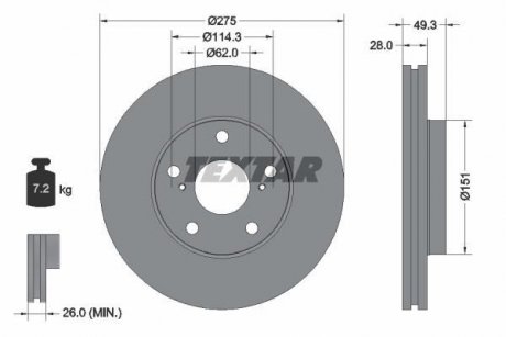 Диск тормозной LEXUS/TOYOTA ES/Avalon/Camry "F D=275mm "91>> TEXTAR 92077703