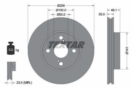 Диск тормозной TOYOTA Corolla/Prius "F D=255mm "97-13 TEXTAR 92125903