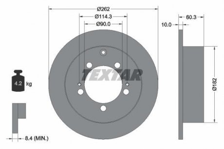 A_Диск гальмівний CHRYSLER/MITSUBISHI Sebring/Lancer/Outlander "R D=262mm "95-13 TEXTAR 92136103