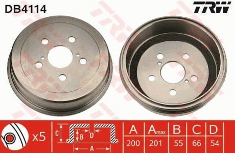 Тормозной барабан TOYOTA Camry/Carina/Celica "R "82-93 TRW DB4114