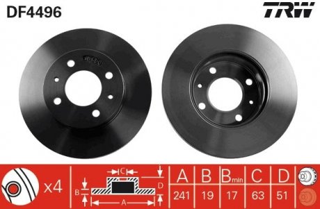 Диск тормозной (1 шт.).) HYUNDAI Accent "F D=241mm "00-06 TRW DF4496