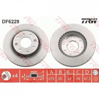 Диск гальмівний (1 шт.) KIA Cerato \'\'F D=275mm "04>> TRW DF6229