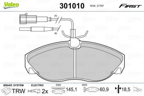 Тормозные колодки дисковые CITROEN/FIAT/PEUGEOT Jumper/Ducato/Boxer "F "94>> Valeo 301010