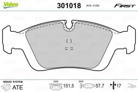 Тормозные колодки дисковые BMW 3/Z3/Z4 "1,6-3,0 "F "90-09 Valeo 301018