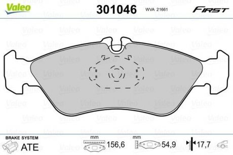 Тормозные колодки дисковые MERCEDES/VW Sprinter/LT "2,2-2,9 "R "95-06 Valeo 301046