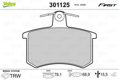 Гальмівні колодки дискові ALFA/AUDI/FIAT/LANCIA 164/80/90/100/200/A4/A6/A8/Croma/Thema "R "79-01 Valeo 301125