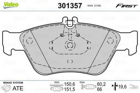 Тормозные колодки дисковые MERCEDES CLK/E-Class/SLK "2,0-3,0 "F "95-04 Valeo 301357